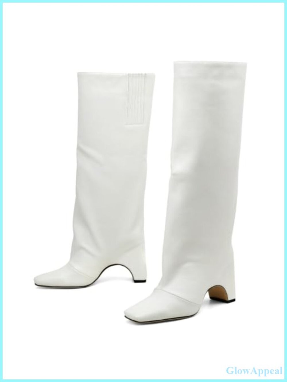 PU Leather Knee High Boots Square Toe Block Heel Pull-On
